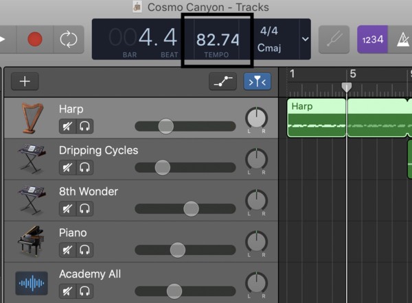 garageband show tempo