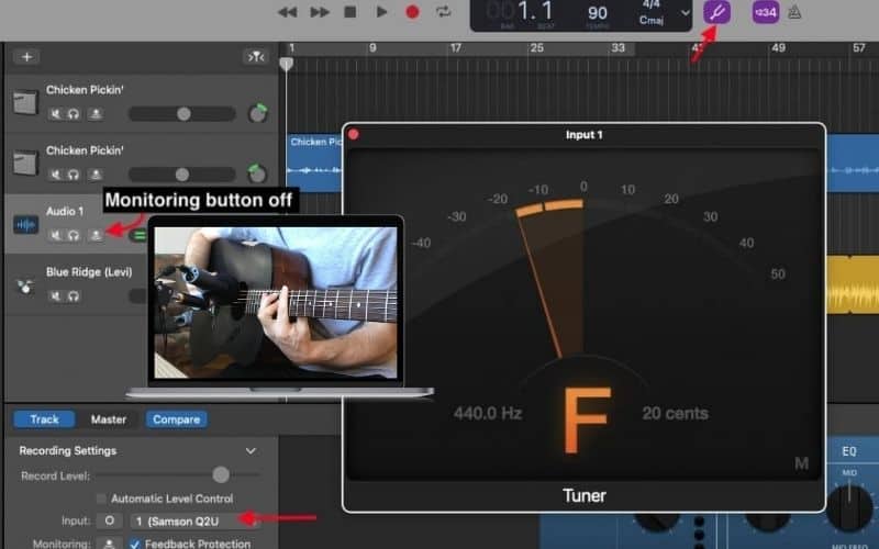 Tuner Set Up With Samson Q2U and an Instrument Without An Input 