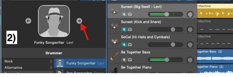 Hit the Directional Pad On the Drummer Image Icon to Quickly Change Drummers - How to Create Drums in Garageband 