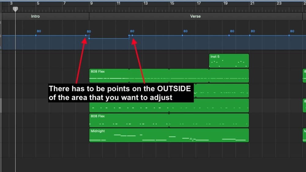 Tempo Track Points - How To Slow Down Audio in Garageband 