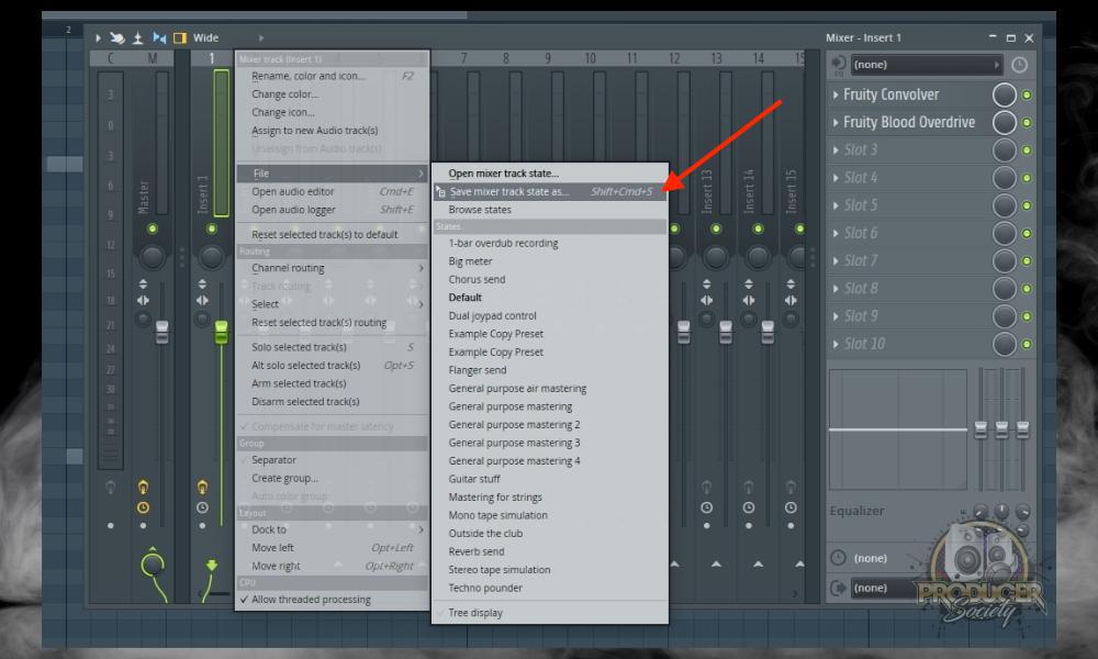 Click File Then Save Mixer Track State File As -  How to Copy Plugins From One Track to Another in FL Studio