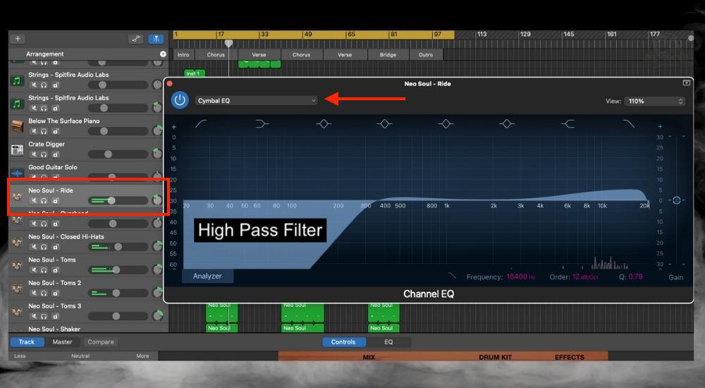 Ride EQ - How to Mix Drums in GarageBand 