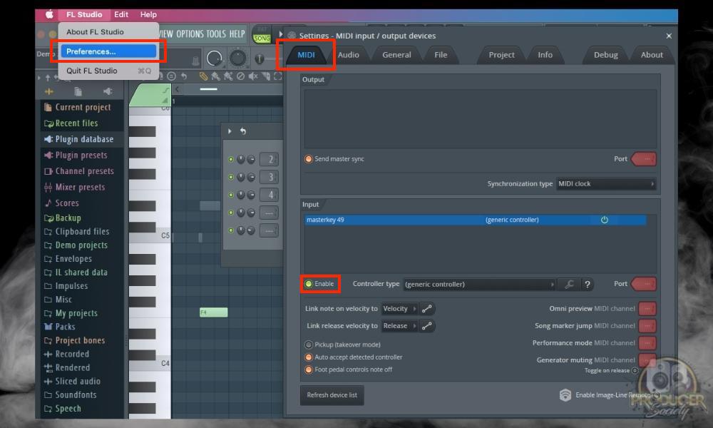 FL Studio > Preferences > MIDI - How to Make MIDI