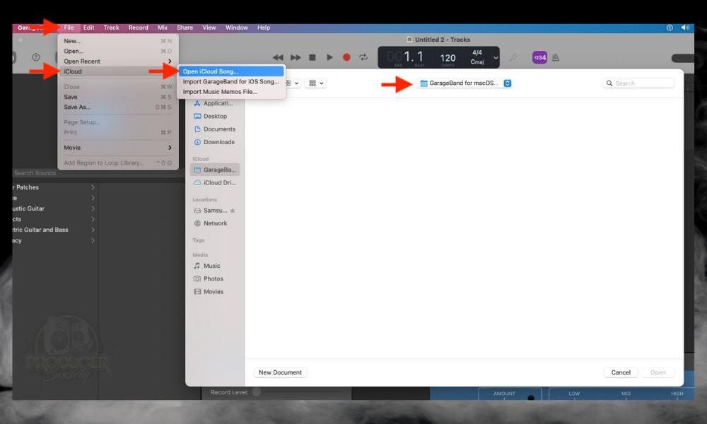 iCloud  Open iCloud Song - How To Import Audio Files into GarageBand