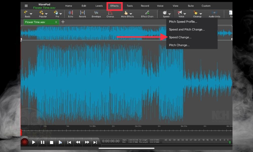 Effects > Speed Change - How to Slow Down/Speed Up An Audio File in GarageBAnd iOS [EASY]