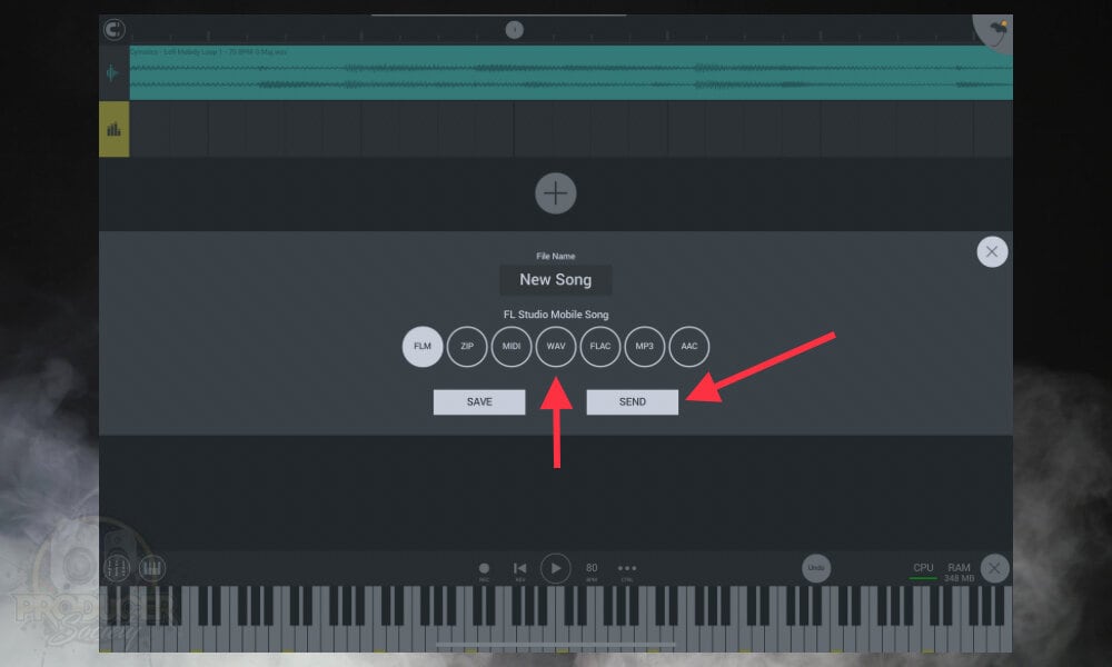 Choosing WAV and then Sending from FL STudio Mobile 