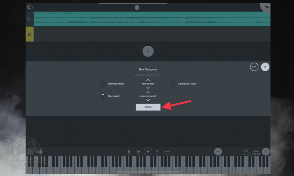 Choosing Render when Exporting Files from FL Studio Mobile 