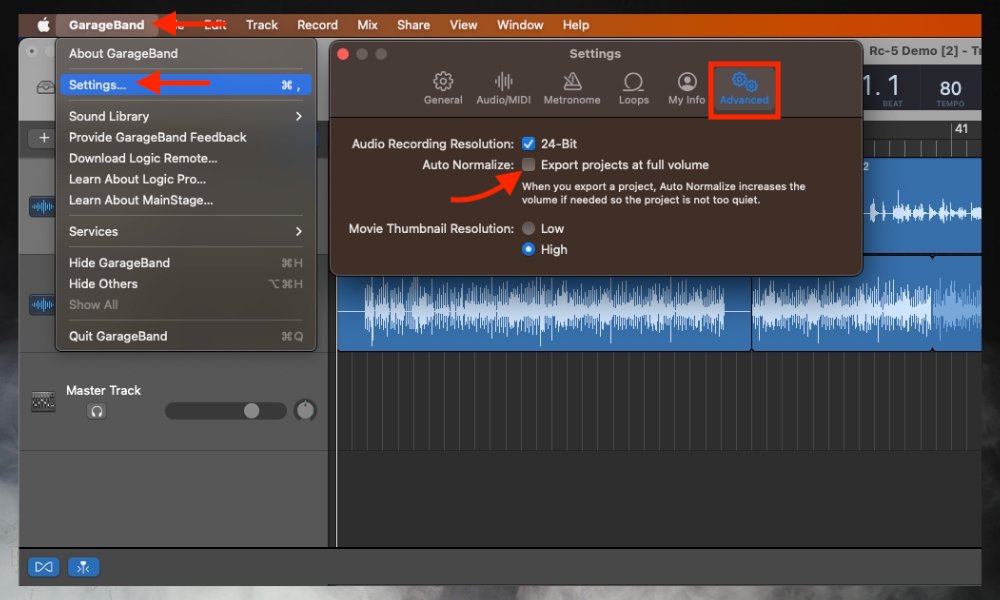 How to Fix Quiet Songs in GarageBand - Main Auto Normalization Image