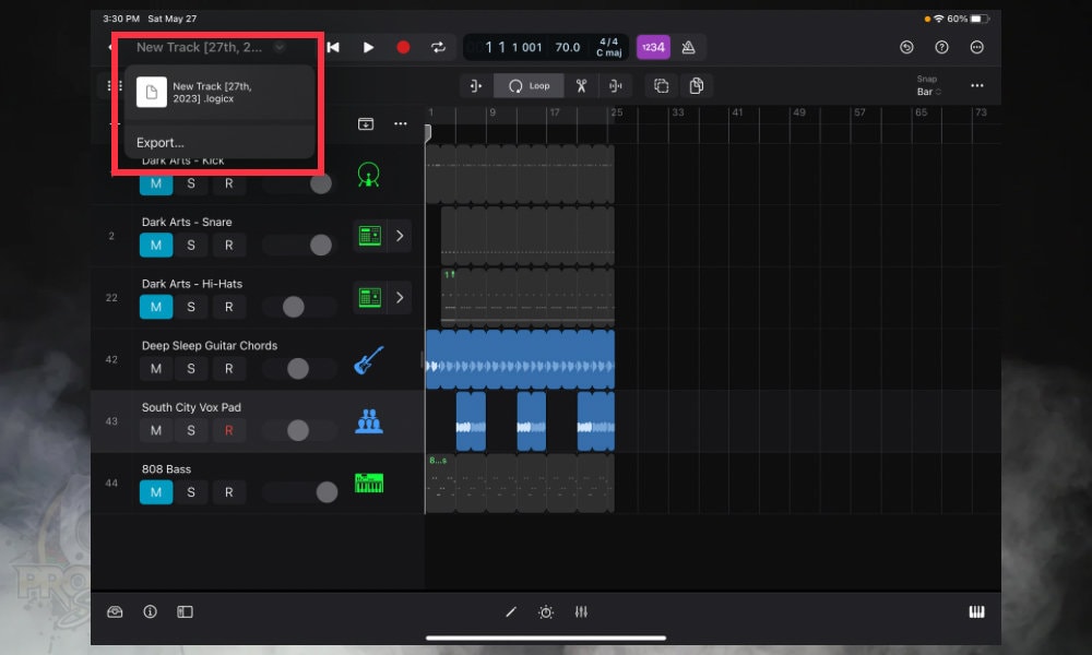 Menu Options - How to Loop in Logic Pro for iPad 