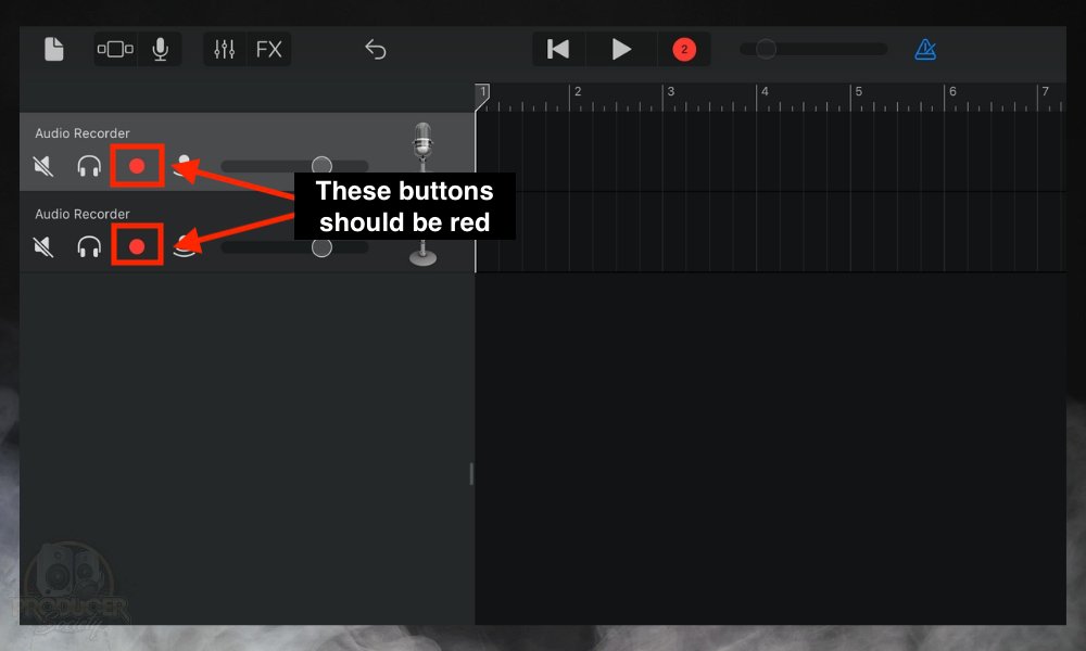 GarageBand Image (record enable) - For How to Multitrack Record in GarageBand