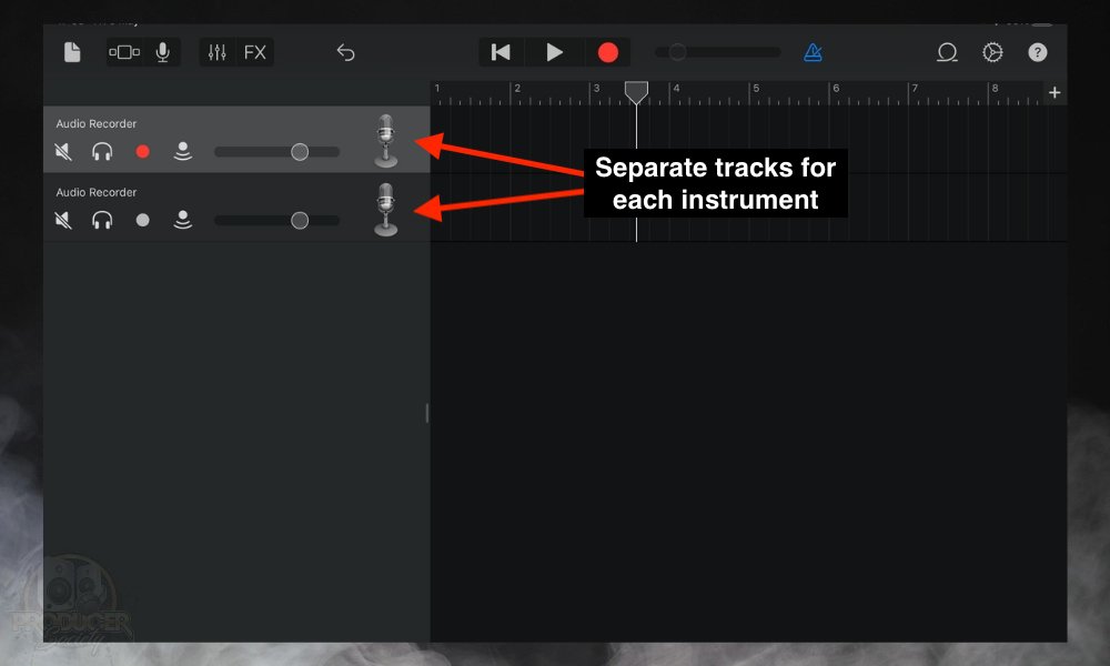 GarageBand Image (separate tracks) - For How to Multitrack Record in GarageBand