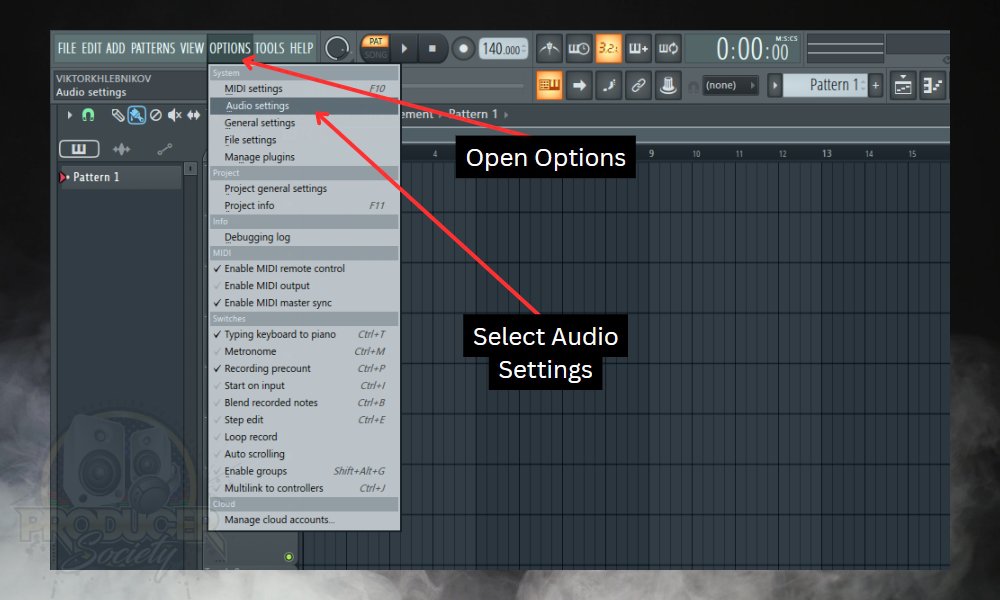 How to Set Up The Scarlett Audio Interface With FL Studio;  Open audio settings