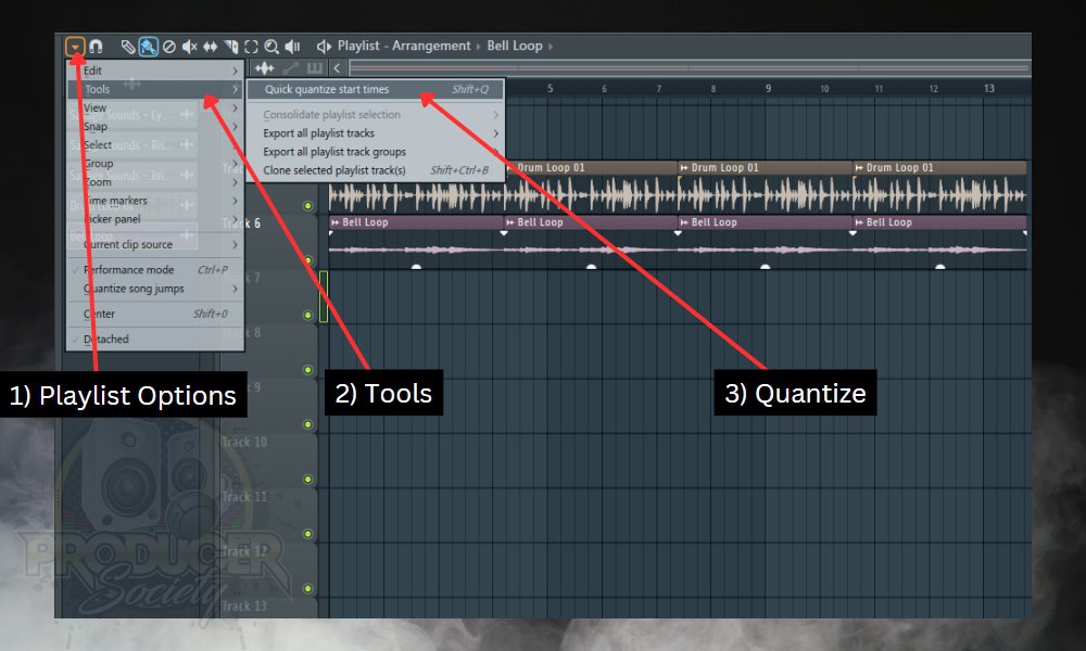 How to Quantize in FL Studio; Playlist quantize start times