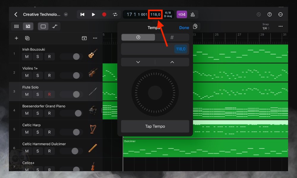 Tap Tempo - For How to Speed Up Audio in Logic Pro for iPad 