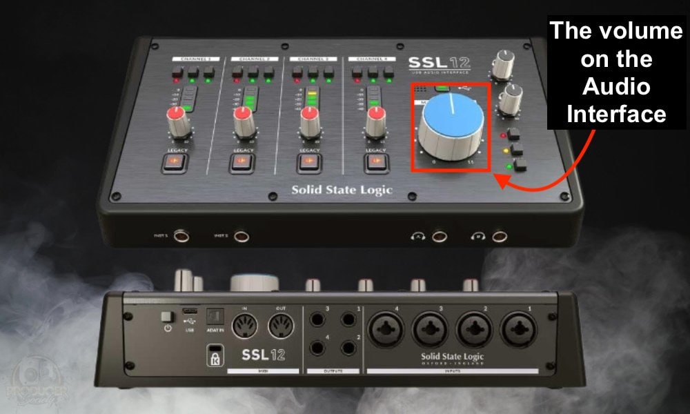 The volume/gain of the audio interface