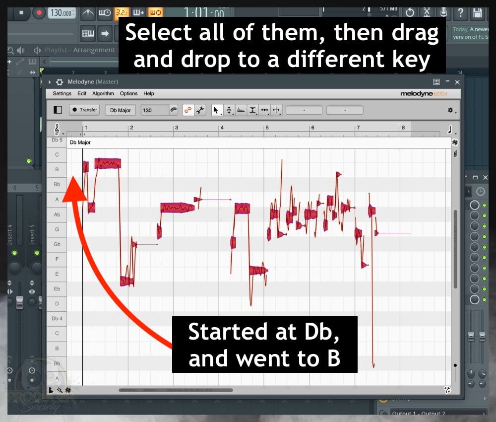 Drag and Drop the Blobs to a Different Key - Melodyne in FL Studio 