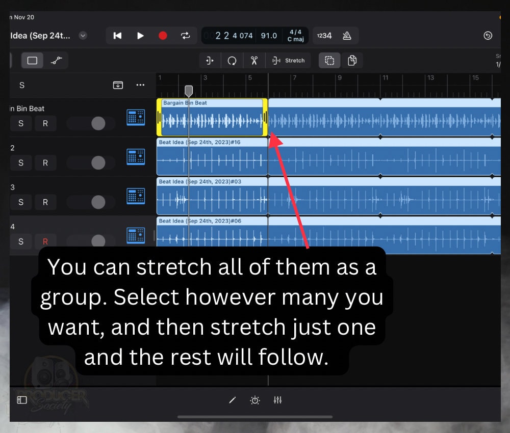 Stretch (Speed) Multiple Files in Logic Pro for iPad 