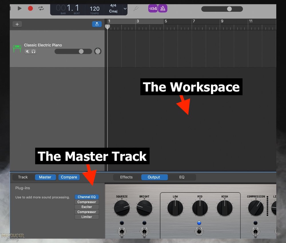Workspace and Master Track (GarageBand)