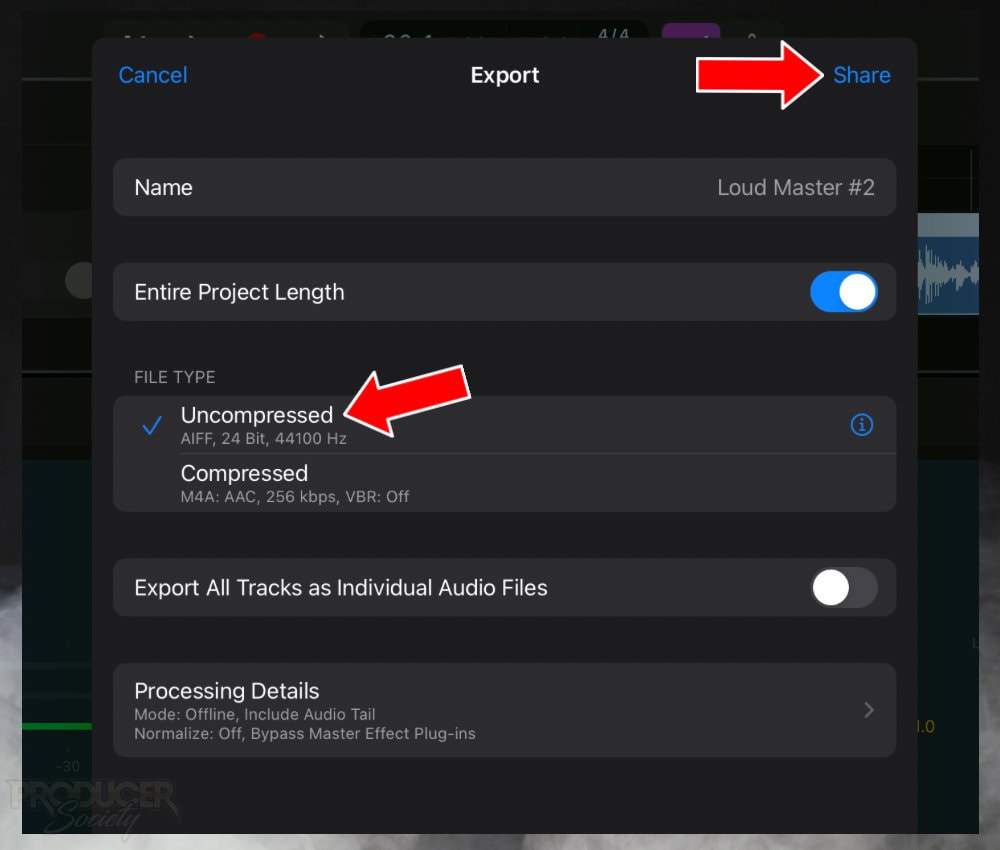 Export your project in Logic Pro for iPad 